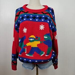 Vintage 80s Amanda‎ Smith Winter Ugly Sweater Sz M Red Blue Pullover